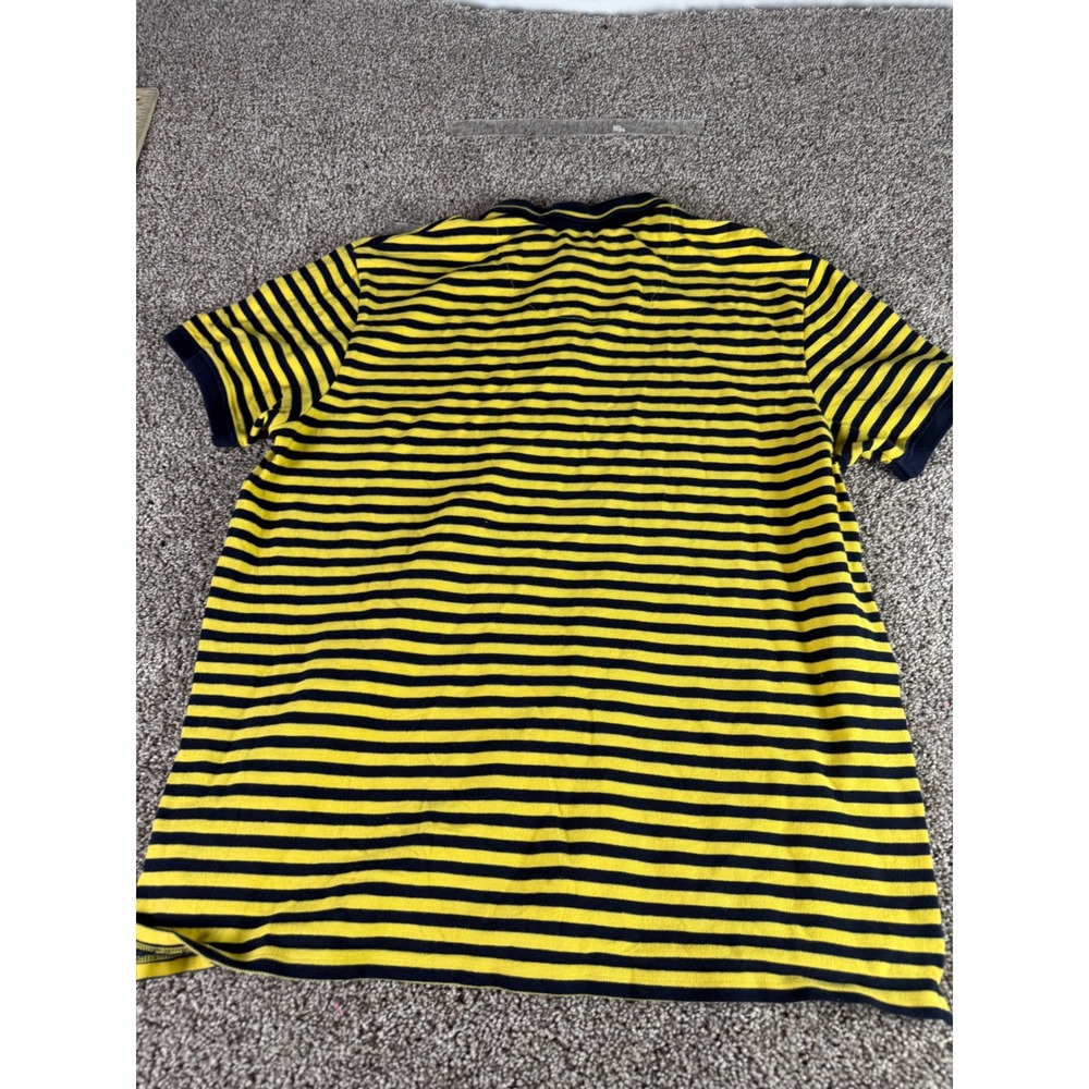 Mens Next Yellow and Navy Blue Striped Polo Shirt Short Sleeve Crown Logo Size L
